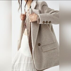 FREE PEOPLE Mari Solid Linen Blend Cream Blazer Size Small